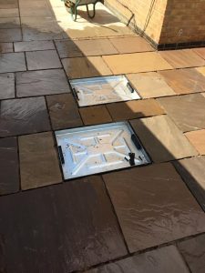 sandstone patio in oxford with drainage panels