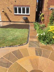 landscaping in oxford with sandstone patio